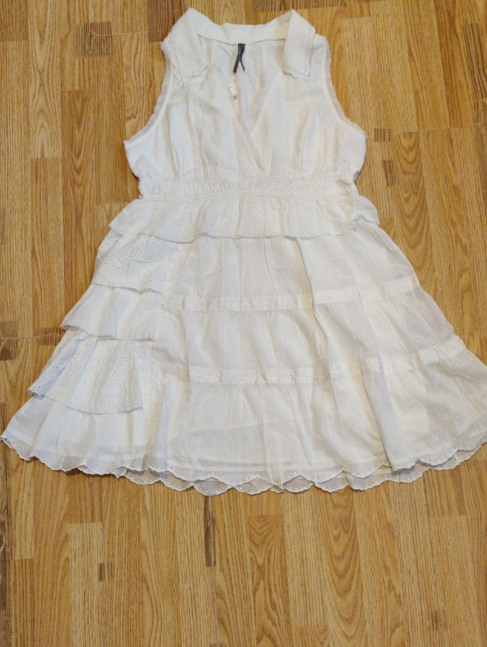 Anthropologie White Sleeveless Tiered Eyelet Dress